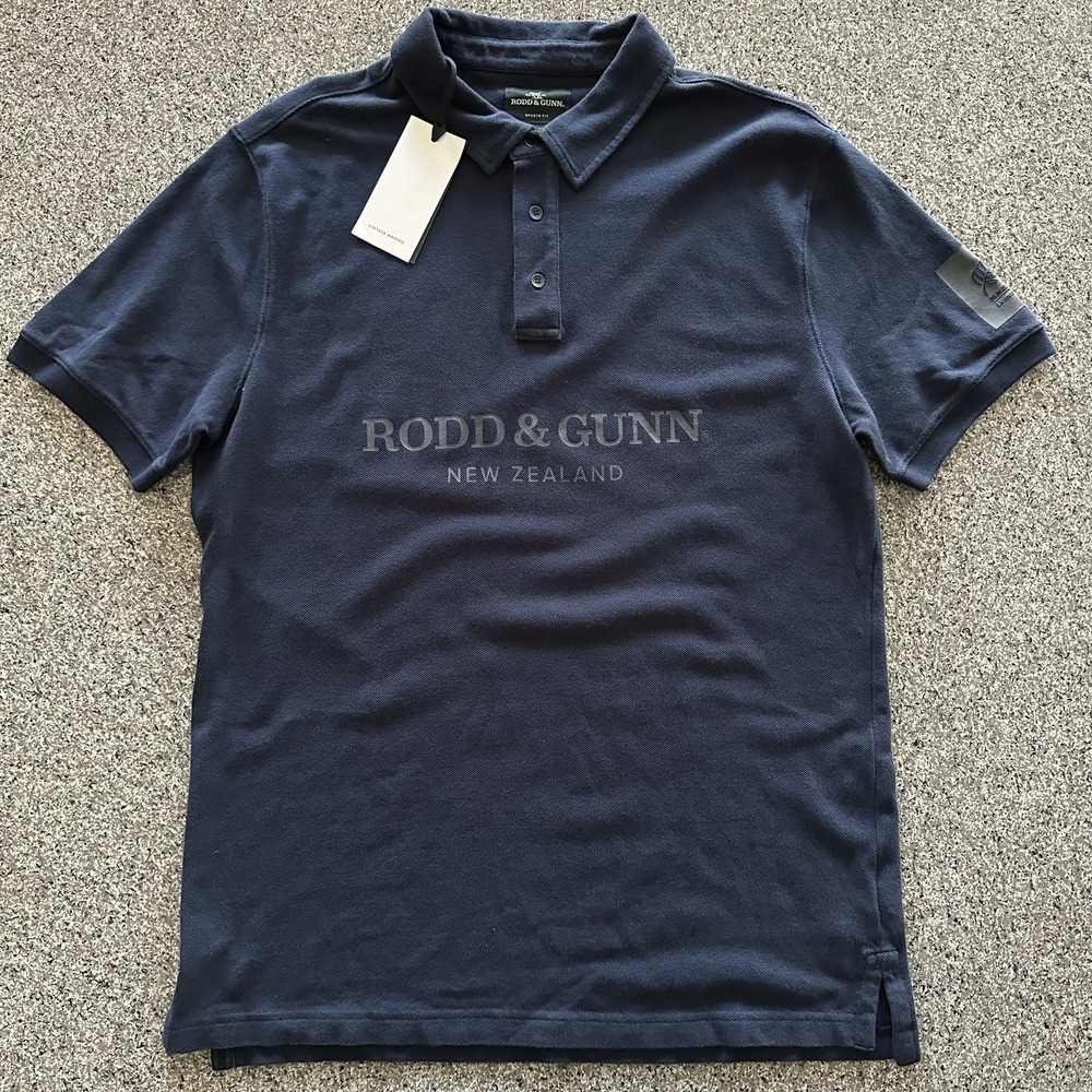 Rodd & Gunn Polo Shirt Mens XL Cirrus Sports Fit Garment Dyed Navy Vintage Wash